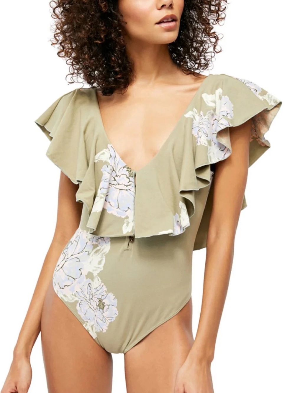 Free People Intimately Matilda Printed Ruffle Bodysuit NWT
